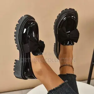 Women's Patent Leather Bow Chunky Platform Loafers