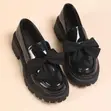 Women's Patent Leather Bow Chunky Platform Loafers - 3