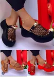 Women's Mesh Platform Wedge Slippers - Black, Red, Brown - 1