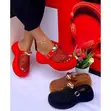 Women's Mesh Platform Wedge Slippers - Black, Red, Brown - 2