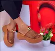 Women's Mesh Platform Wedge Slippers - Black, Red, Brown - 3