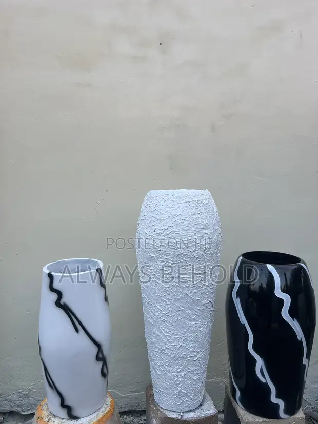 Modern Luxury Trio Textured Statement Vases - Black & White - 1