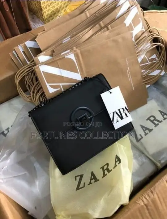 Zara Matte Black Circular Buckle Chain Crossbody Handbag - 1