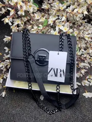 Zara Matte Black Circular Buckle Chain Crossbody Handbag