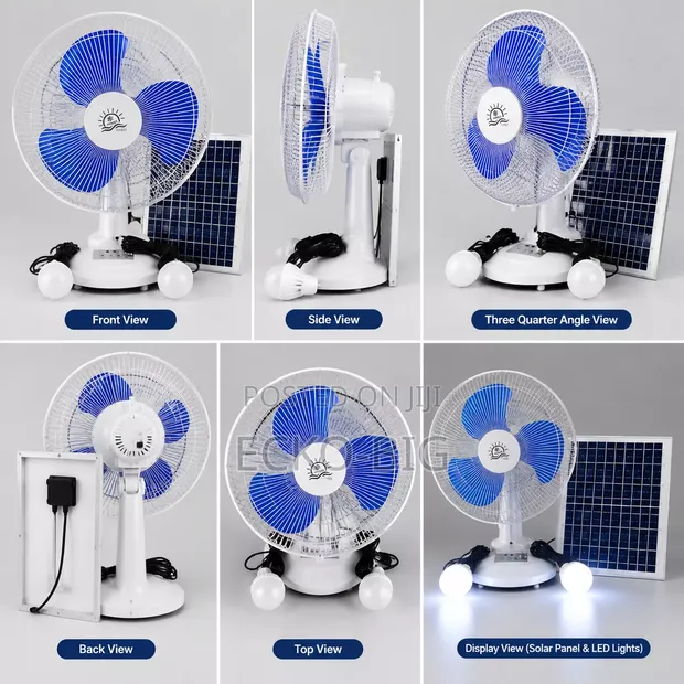 Fan ɗin Meji Mai Sake Caji Ta Hanyar Hasken Rana (12-Inch) - 1