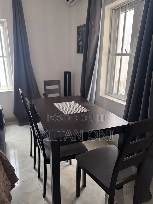 Mahogany Dining Table Set with 4 Gray Chairs - 1