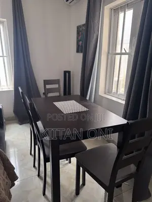 Mahogany Dining Table Set with 4 Gray Chairs