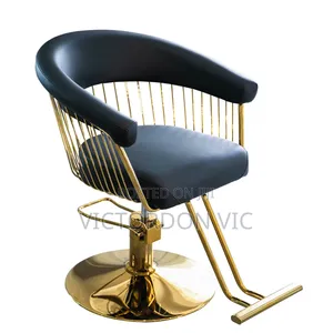 Salon Styling Chair - Black Leather, Gold Frame
