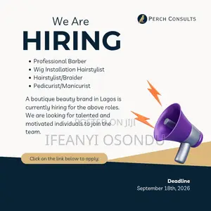 Beauty Brand Hiring: Hairstylist, Barber, Pedicurist in Surulere