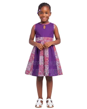 Girls Purple Ankara Mix Dress (2T)