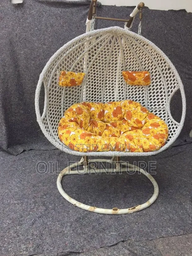 Double Seater Rattan Egg Swing Chair with Stand & Cushions - 1