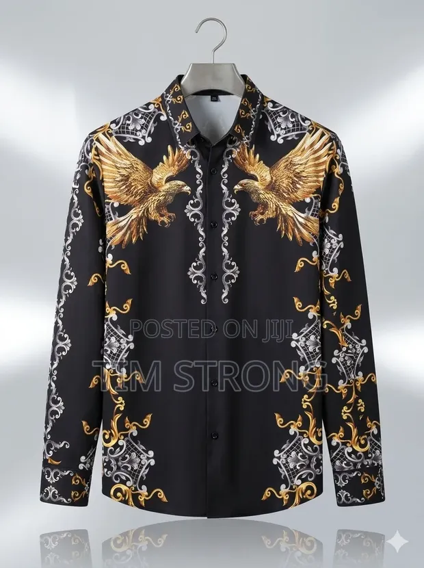 Men's Luxury Black Gold Eagle Long-Sleeve Shirt - 1