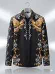 Men's Luxury Black Gold Eagle Long-Sleeve Shirt - 1