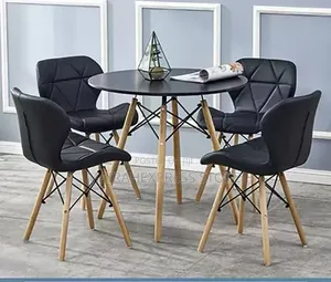 Dining Round Table with 4 Leather Chairs