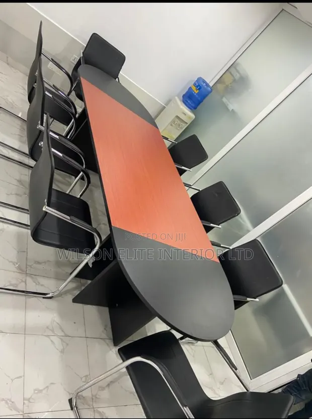 8-Seater Conference Table with 8 Full Leather Office Chairs - 1