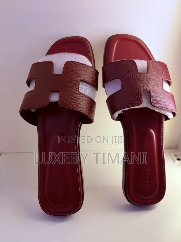 Hermes Slippers masu kyau - Burgundy - 1