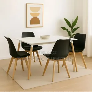 Wooden Dining Table Set with 4 Padded Leather Chairs