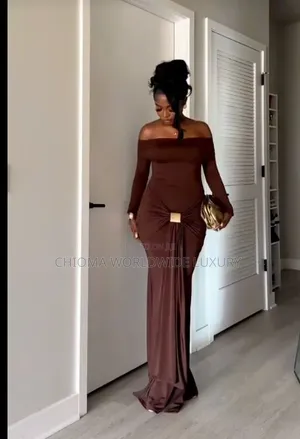 Zara Wears Chocolate Brown Off-Shoulder Maxi Dress