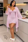 Polka Dot Cami Slip Robe Lounge Set - 2