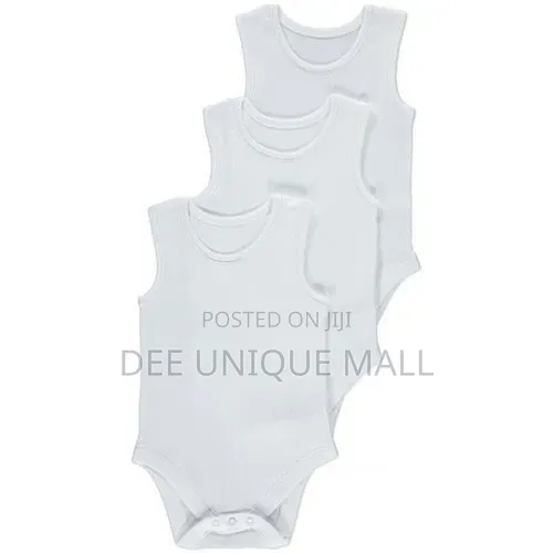 3 Pack Sleeveless Baby Bodysuits - White - 1