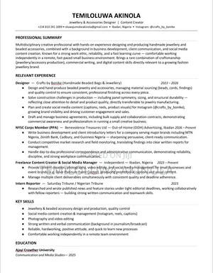 Beadwork Artisan - Detail-Oriented Professional