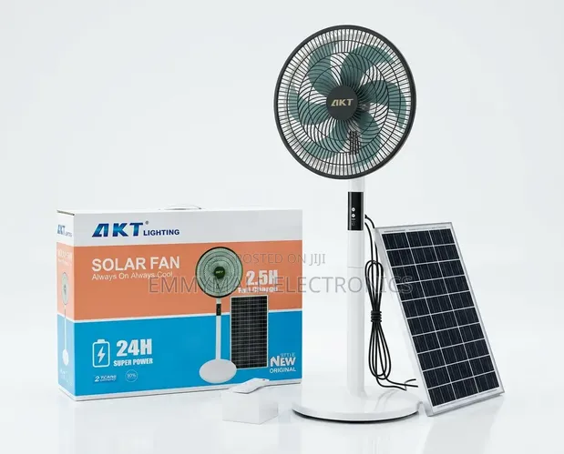 AKT Lighting Solar Rechargeable Standing Fan with Panel - 1