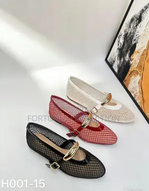 Mata Fishnet Mesh Mary Jane Buckle Ballet Flats