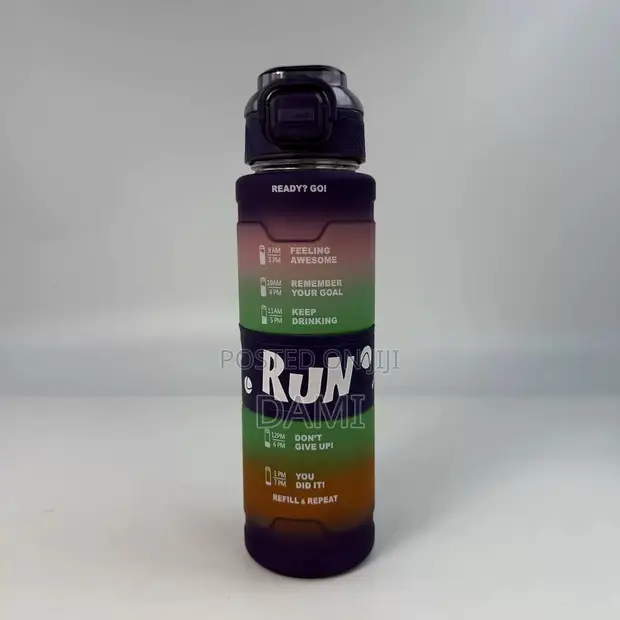 1000ml Frosted Gradient Running Water Bottle with Rope - 1