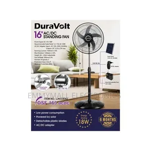 Duravolt 16-inch Solar Standing Fan with Adapter & 1-Year Warranty
