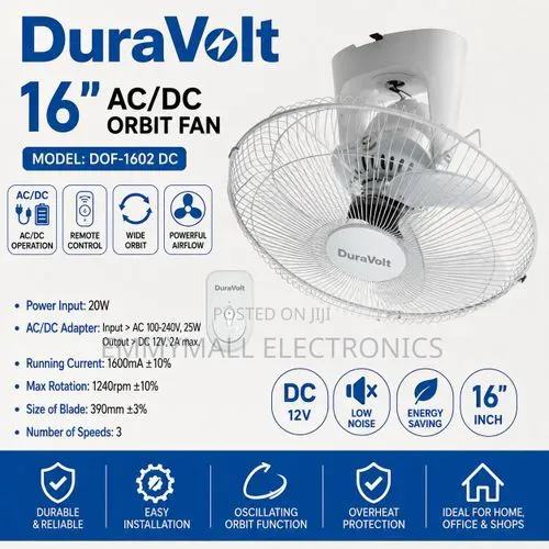 Duravolt 16" Energy Saving Solar Orbit Fan with 1-Year Warranty - 1