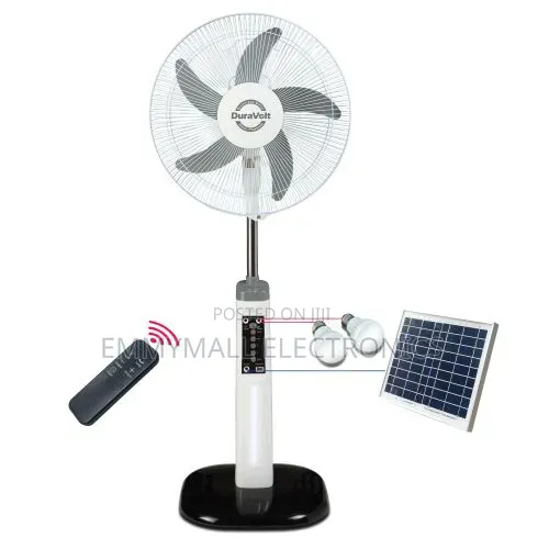 Duravolt 16" Solar Rechargeable Fan with Panel, Bulb & Remote - 1
