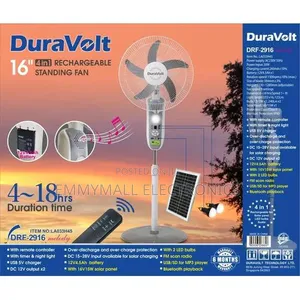 Duravolt 4-in-1 Rechargeable Fan with Bluetooth, Light & Solar Panel