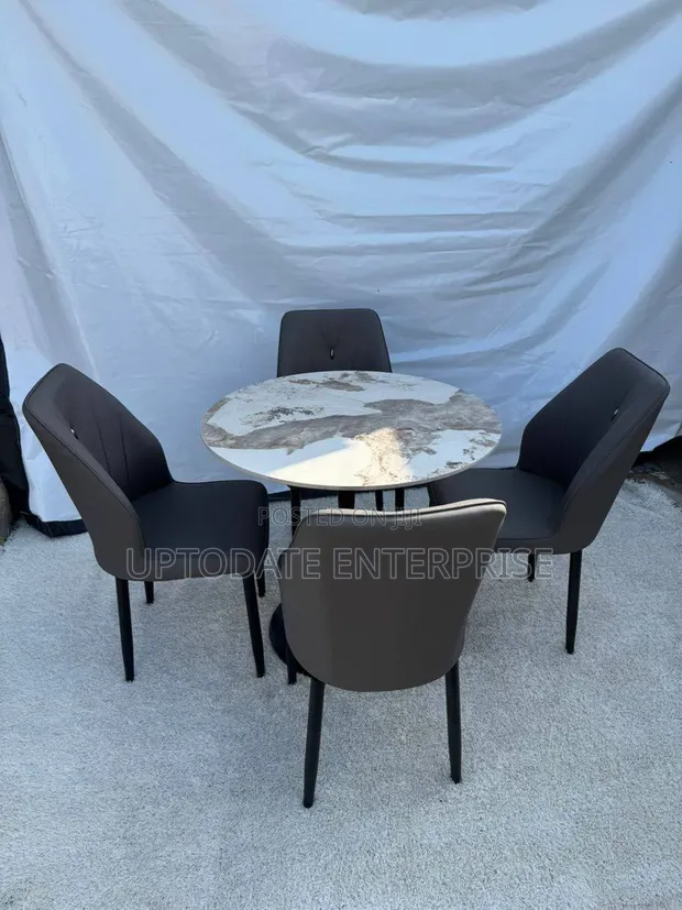 Home Interiors 4-Seater Round Marble Dining Set - 1
