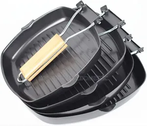 3-Piece Non-Stick Square Grill Pan Set with Foldable Handle