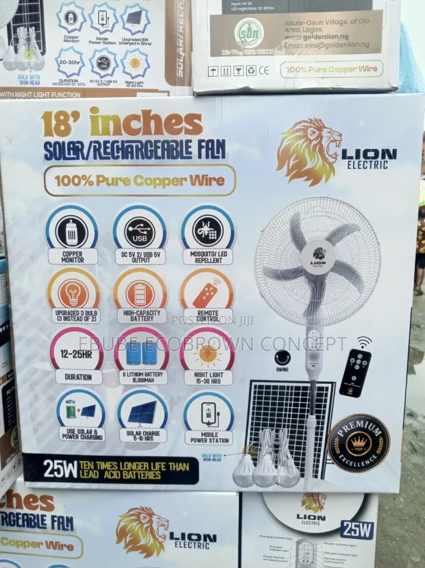 Lion 18-Inch Fan Mai Amfani Da Hasken Rana Mai Sake Caji - 1