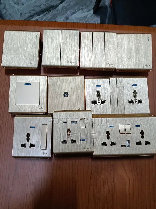 Complete Set of Berlin Brush Gold Sockets & Switches - 1