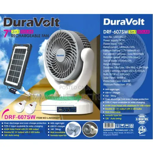 Duravolt 7-inch Solar Fan with Bulb and Panel - 1