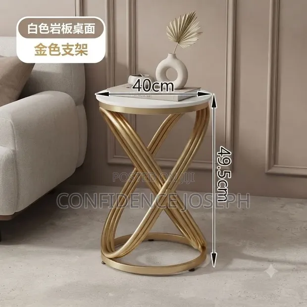 Stylish Luxurious Coffee Side Stool - Black/White with Gold Legs - 1
