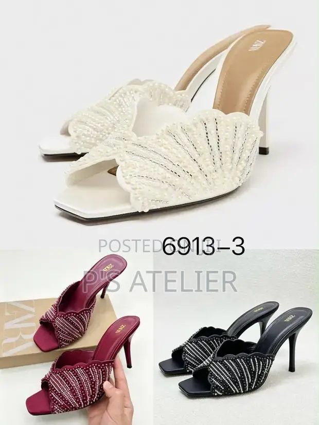 Zara Pearl Embellished Stiletto Mule Heels - Model 6913-3 - 1