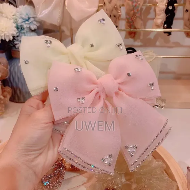 Luxury Princess Hair Bow Clip with Pearl & Stones - Nora Collections - 1