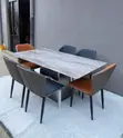 Modern Rectangular Marble-Top Dining Table with 6 Chairs - 1