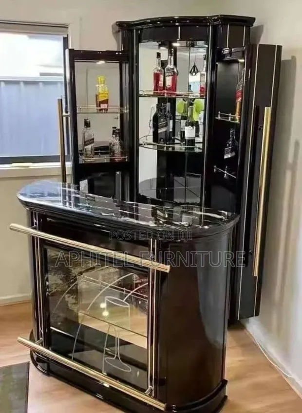 Black Adjustable Wine Bar with Marble Top - 1