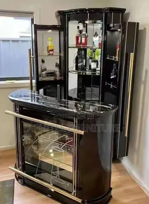 Black Adjustable Wine Bar with Marble Top