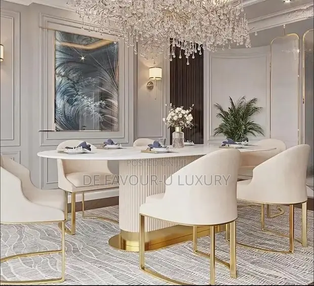 High Quality Oval Marble Dining Table with 6 Chairs - 1