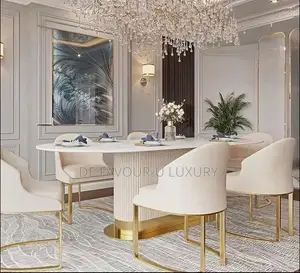 High Quality Oval Marble Dining Table with 6 Chairs
