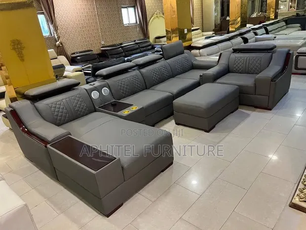 Black L-Shape Sofa with Adjustable Headrest - 1