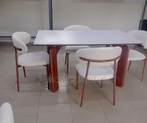 Modern Minimalist Dining Set - Cream Boucle Chairs
