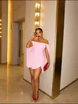Goddess Draped Off-Shoulder Cape Mini Dress - 1