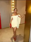 Goddess Draped Off-Shoulder Cape Mini Dress - 3