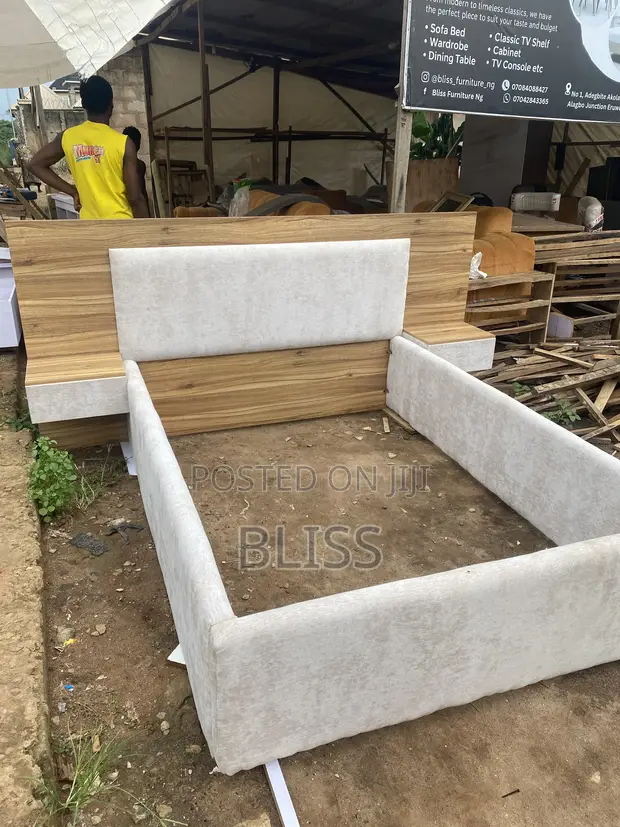 4.5 by 6ft Bedframe - Boucle Fabric, HDF Board - 1